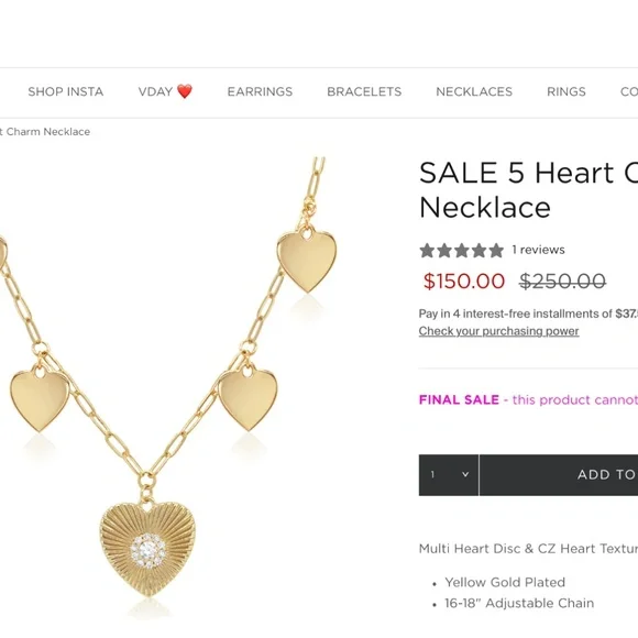 New $250 Jennifer Miller 14k gold plated heart charm necklace - Picture 5 of 6